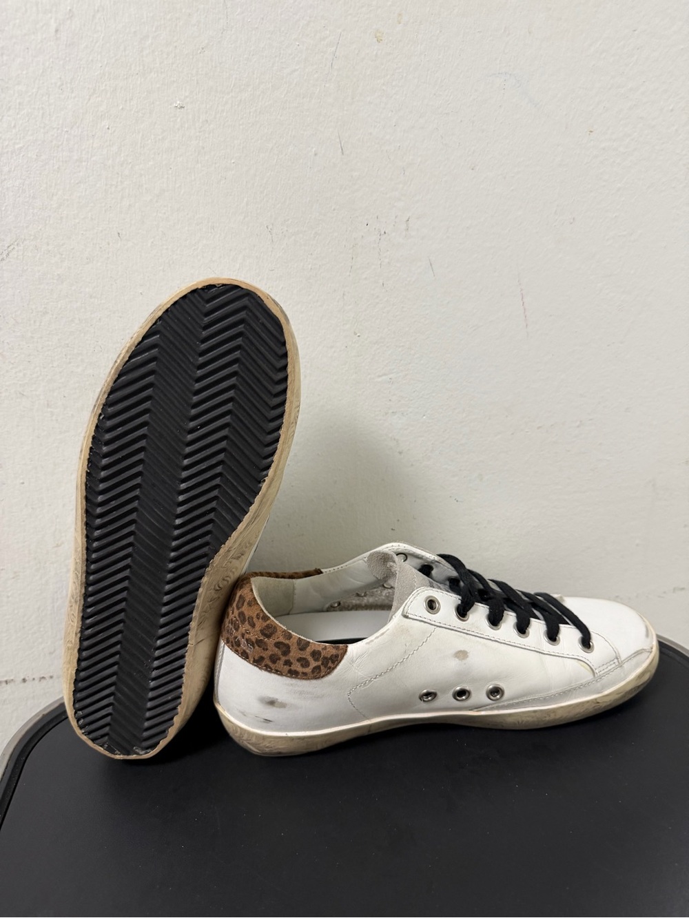 Golden Goose Women's Archive Size 36 White Leather Leopard Details Worn Lightly - Picture 10 of 14